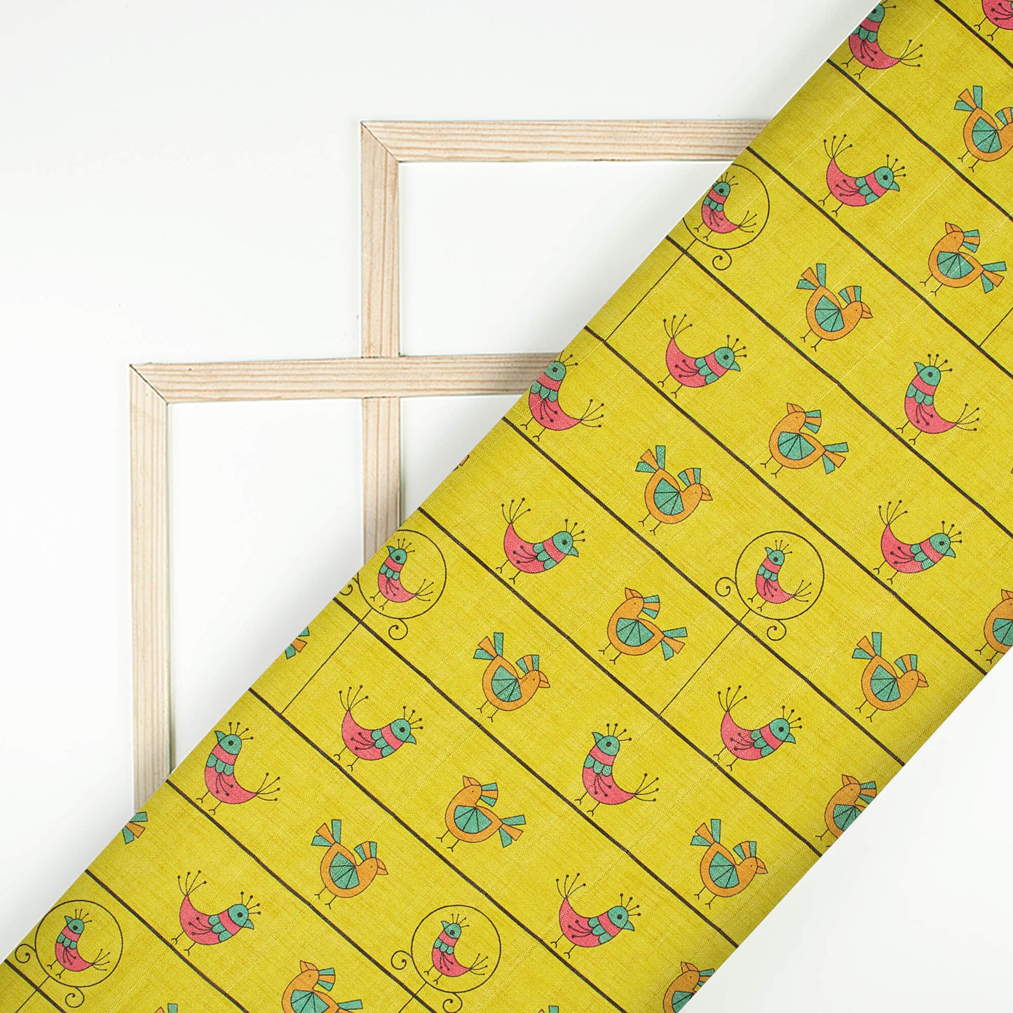 Bumblebee Yellow And Hot Pink Madhuvanii Pattern Digital Print Art Tusser Silk Fabric