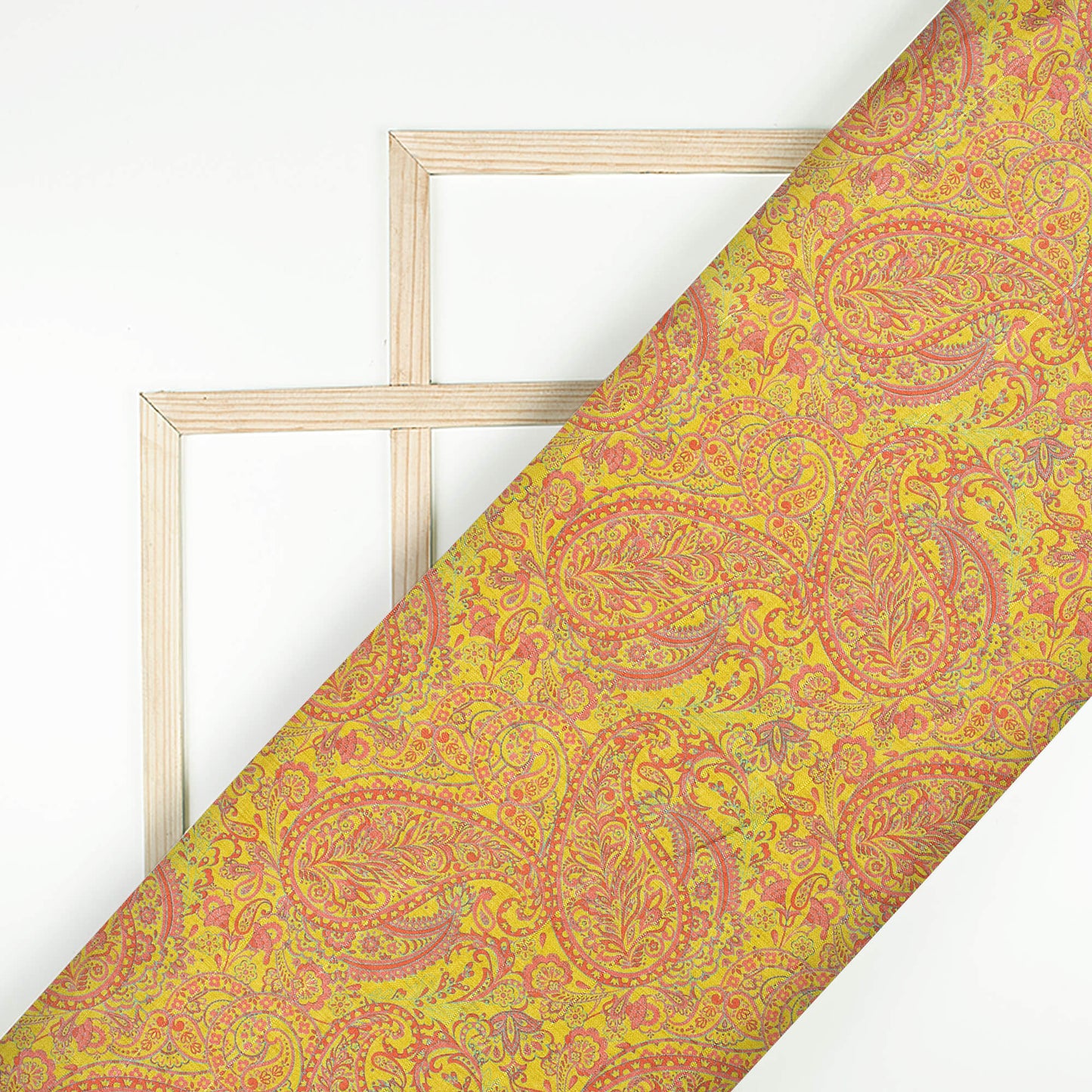 Bumblebee Yellow And Puch Pink Paisley Pattern Digital Print Art Tusser Silk Fabric