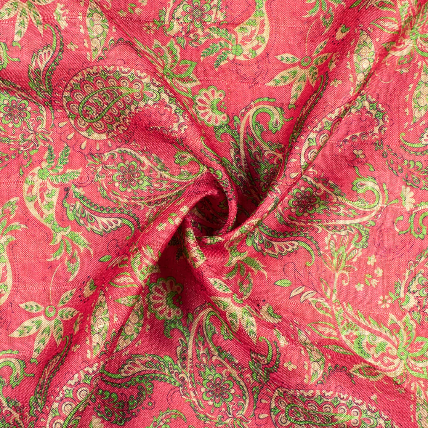 Punch Pink And Pear Green Paisley Pattern Digital Print Art Tusser Silk Fabric