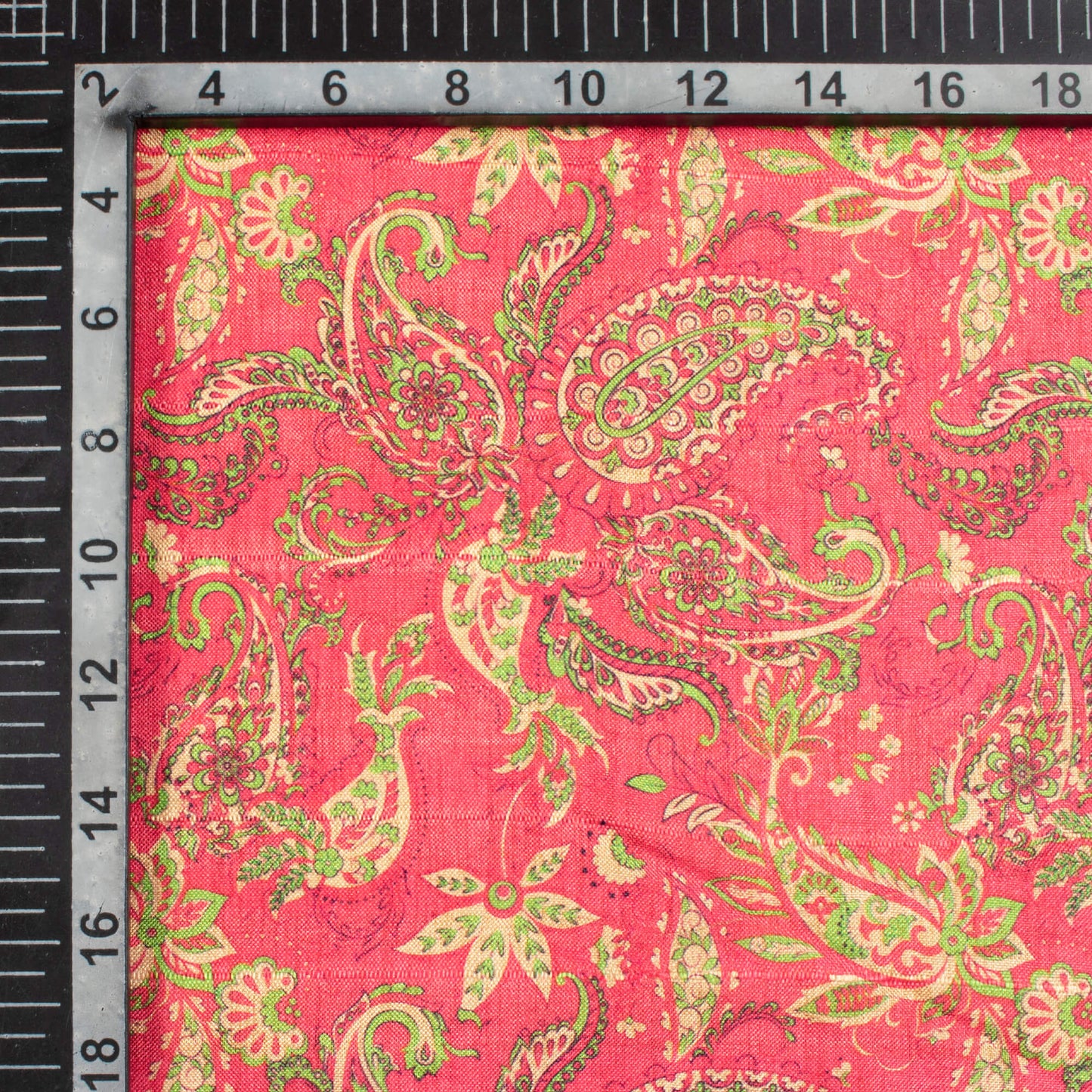 Punch Pink And Pear Green Paisley Pattern Digital Print Art Tusser Silk Fabric