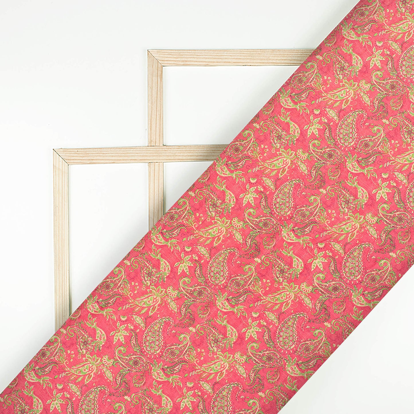 Punch Pink And Pear Green Paisley Pattern Digital Print Art Tusser Silk Fabric