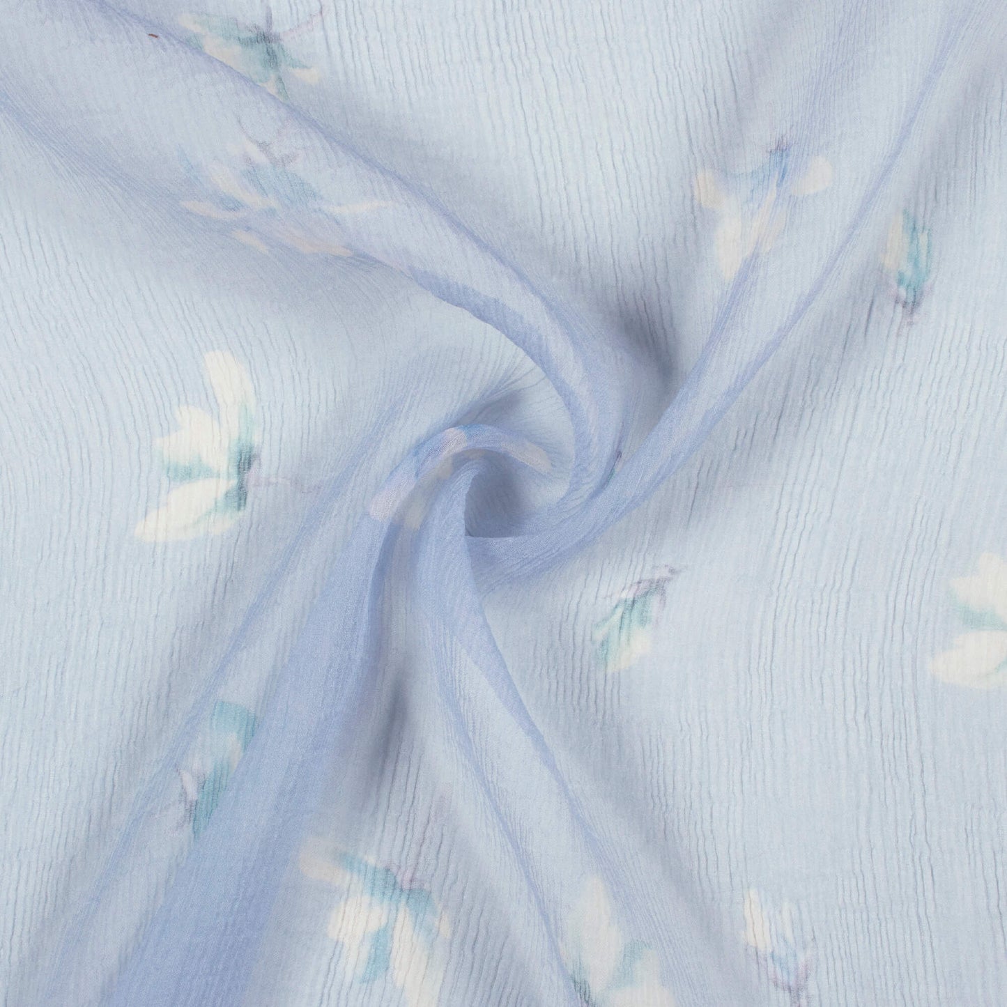 Jordy Blue And White Floral Pattern Digital Print Bemberg Chiffon Fabric