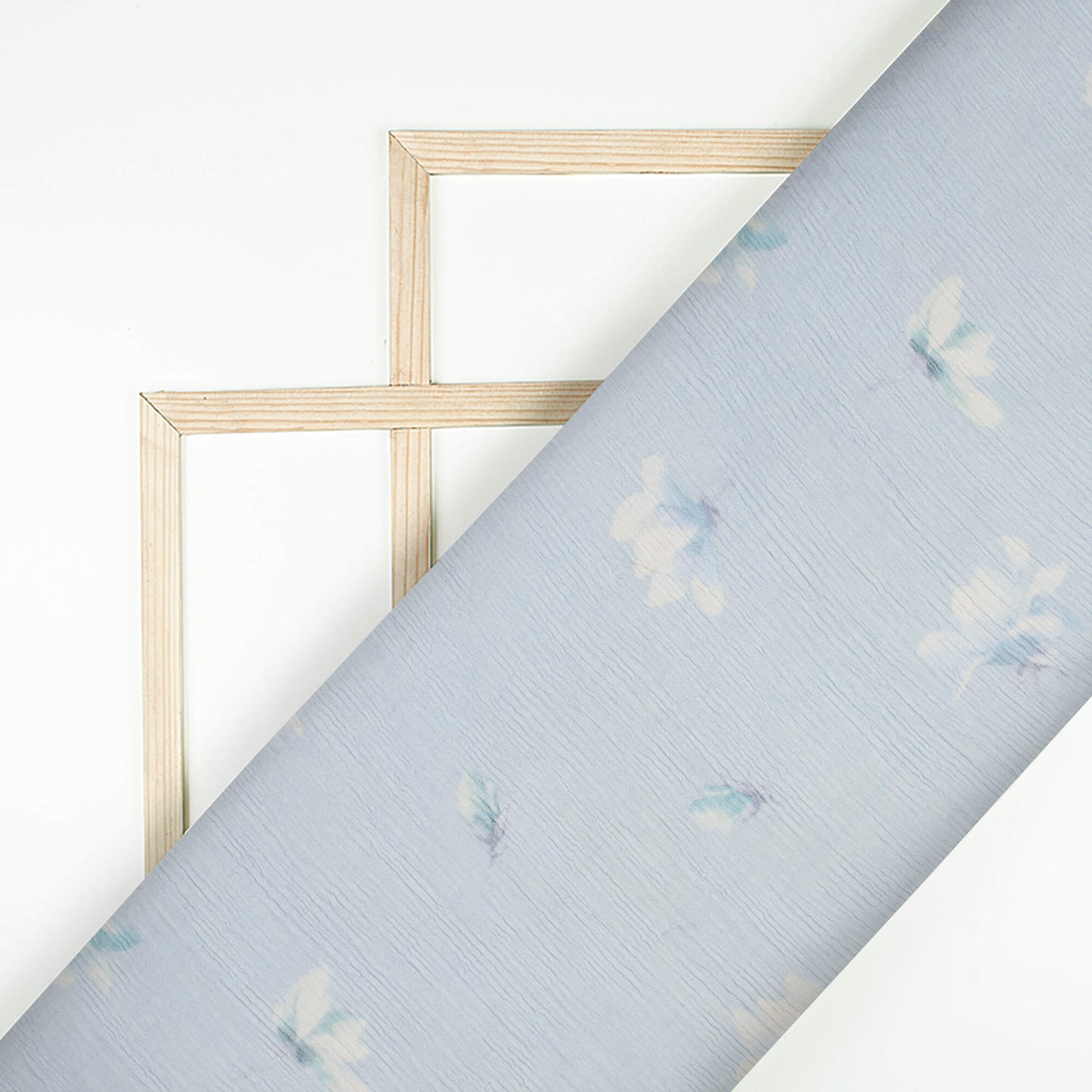 Jordy Blue And White Floral Pattern Digital Print Bemberg Chiffon Fabric