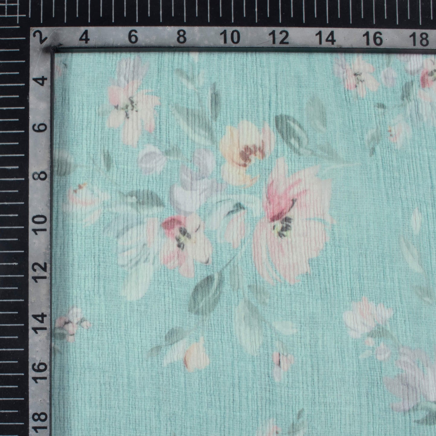 Turkish Blue And Pink Floral Pattern Digital Print Bemberg Chiffon Fabric