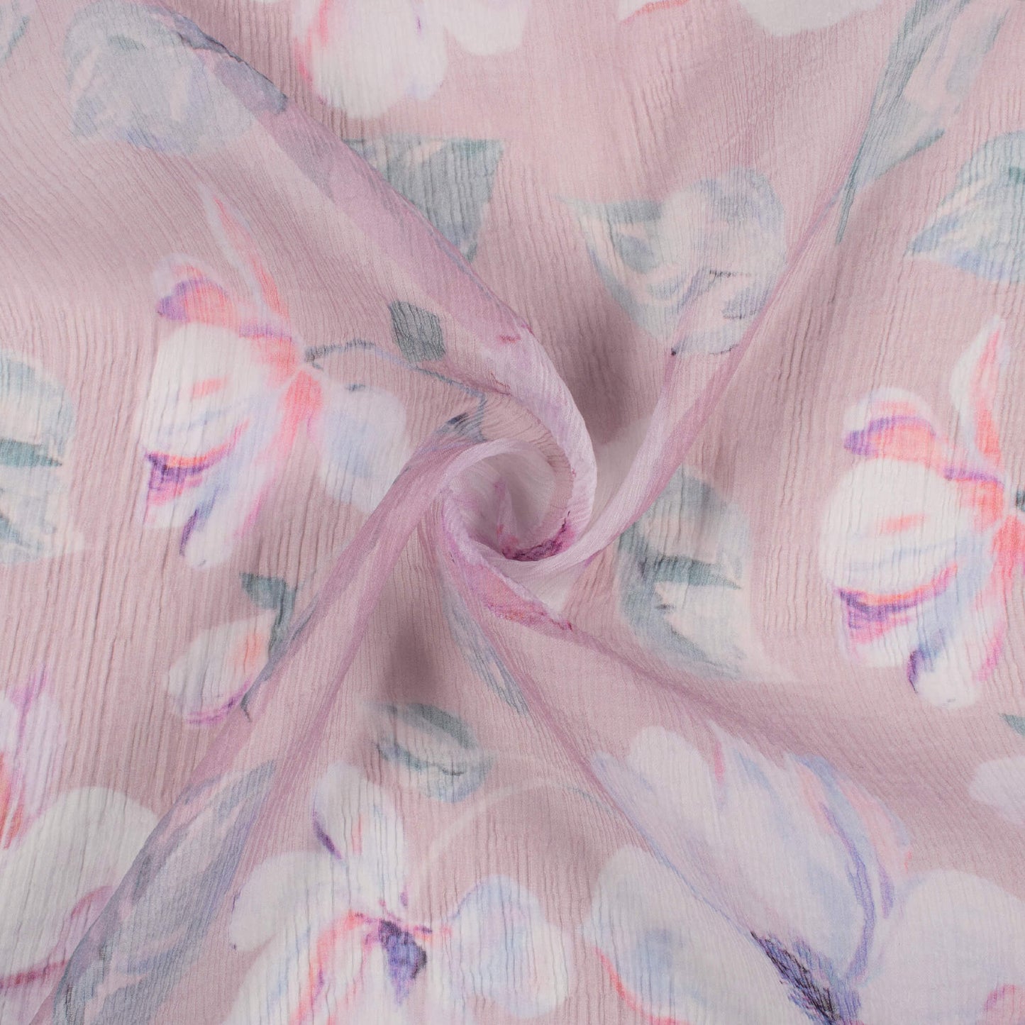 Thulian Pink And White Floral Pattern Digital Print Bemberg Chiffon Fabric