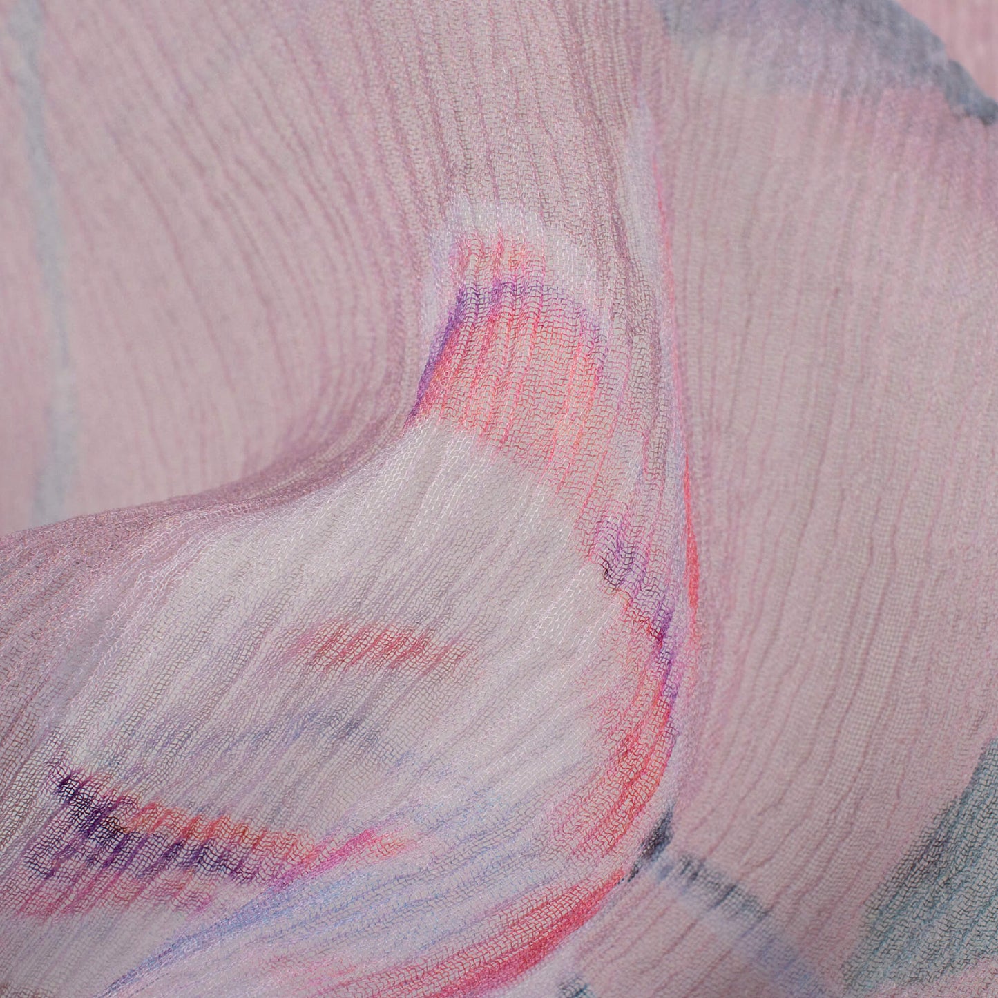 Thulian Pink And White Floral Pattern Digital Print Bemberg Chiffon Fabric