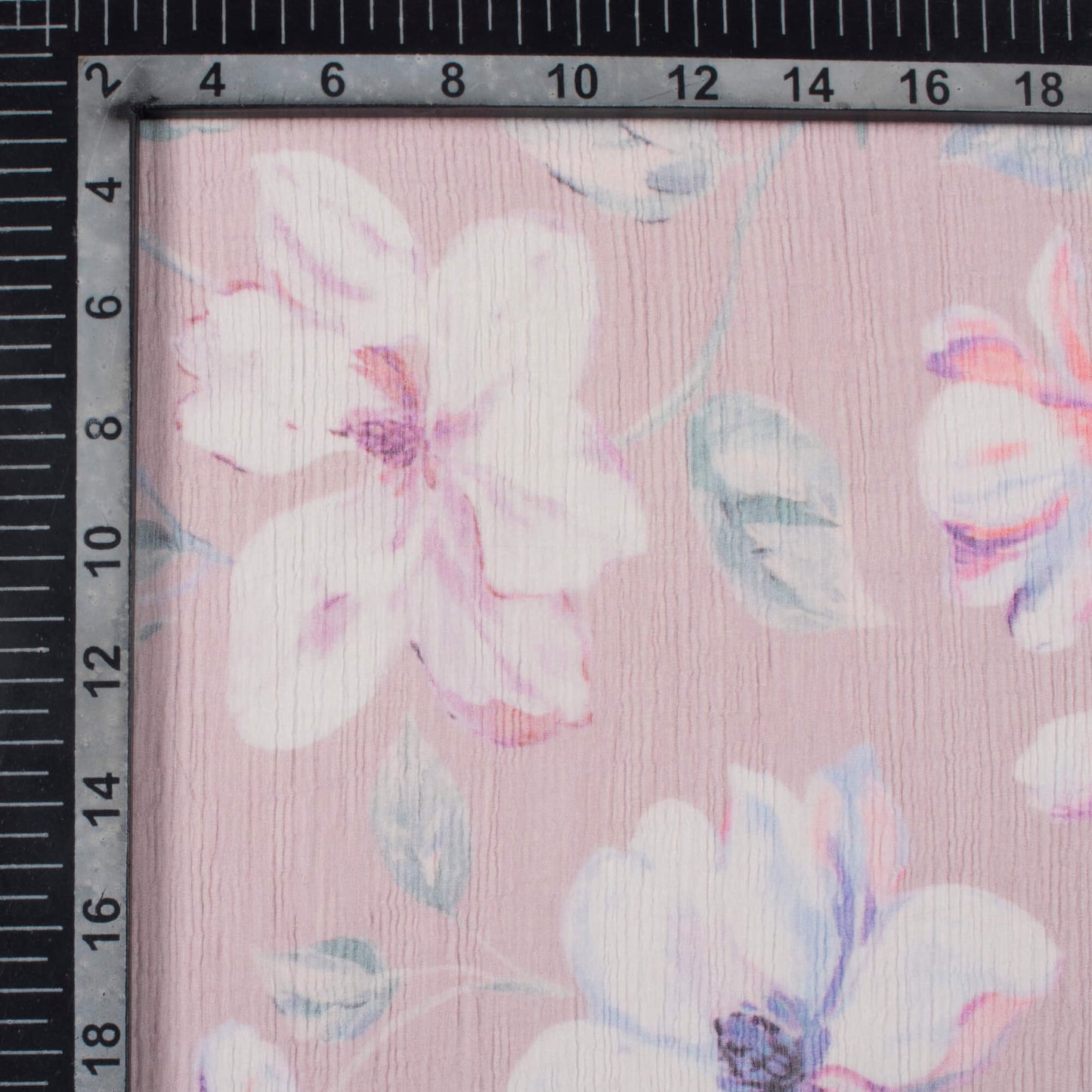 Thulian Pink And White Floral Pattern Digital Print Bemberg Chiffon Fabric