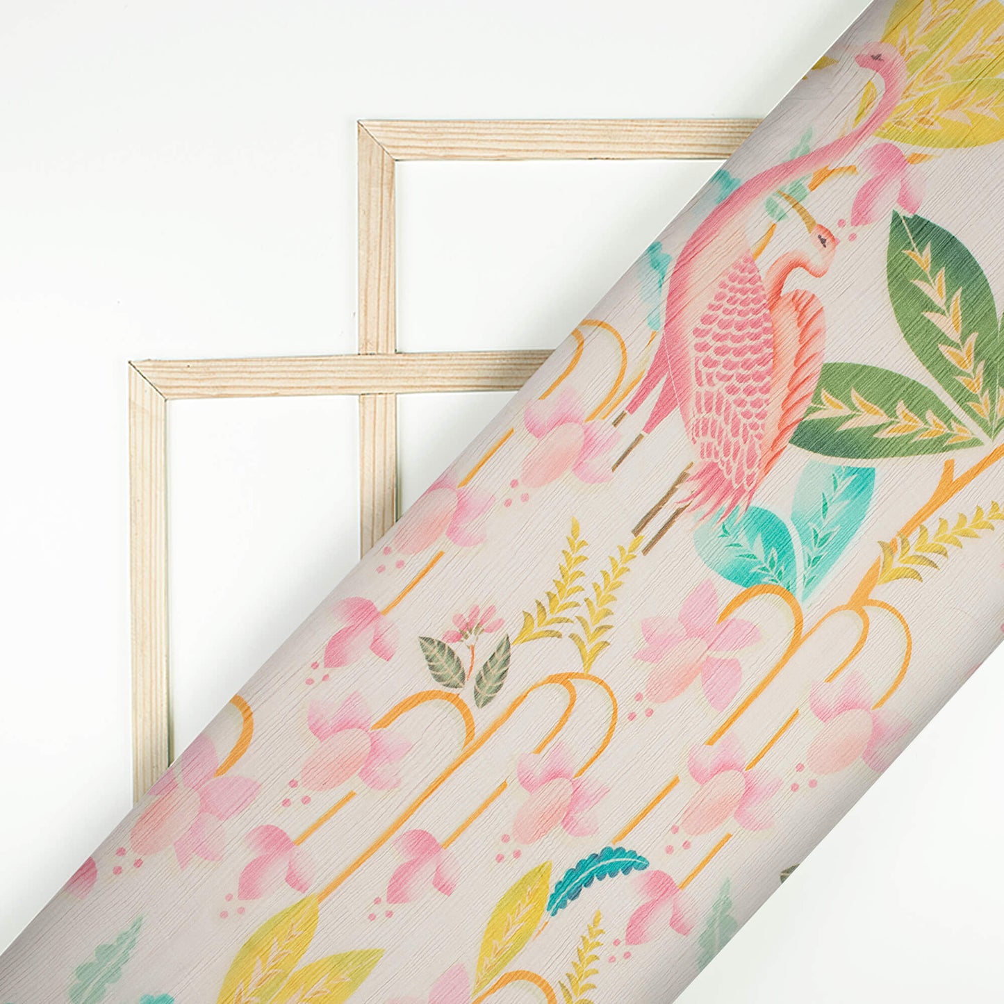 Carnation Pink And Green Floral Pattern Digital Print Bemberg Chiffon Fabric