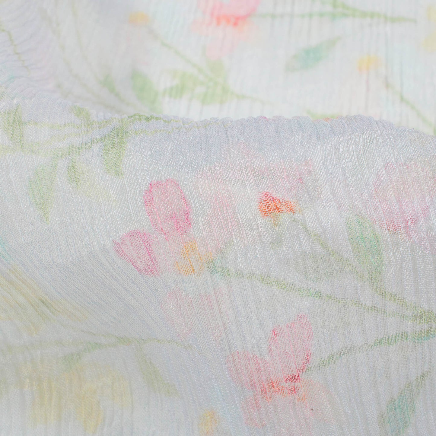 Pastel Blue And Pink Floral Pattern Digital Print Bemberg Chiffon Fabric