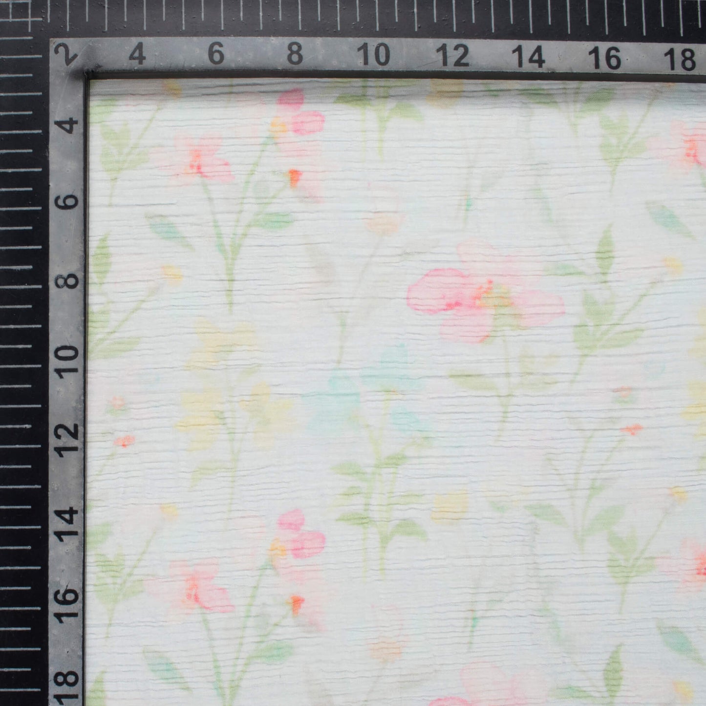 Pastel Blue And Pink Floral Pattern Digital Print Bemberg Chiffon Fabric