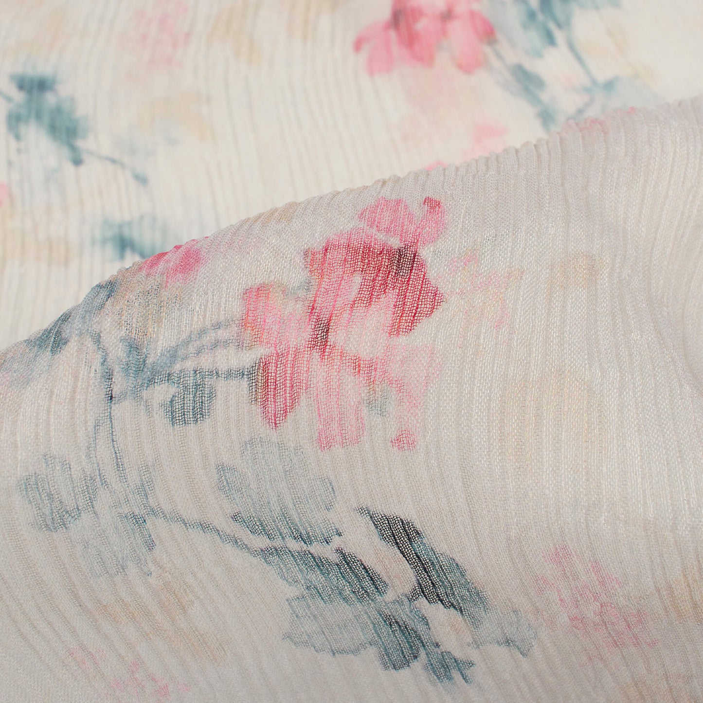 Oat Beige And Grey Floral Pattern Digital Print Bemberg Chiffon Fabric