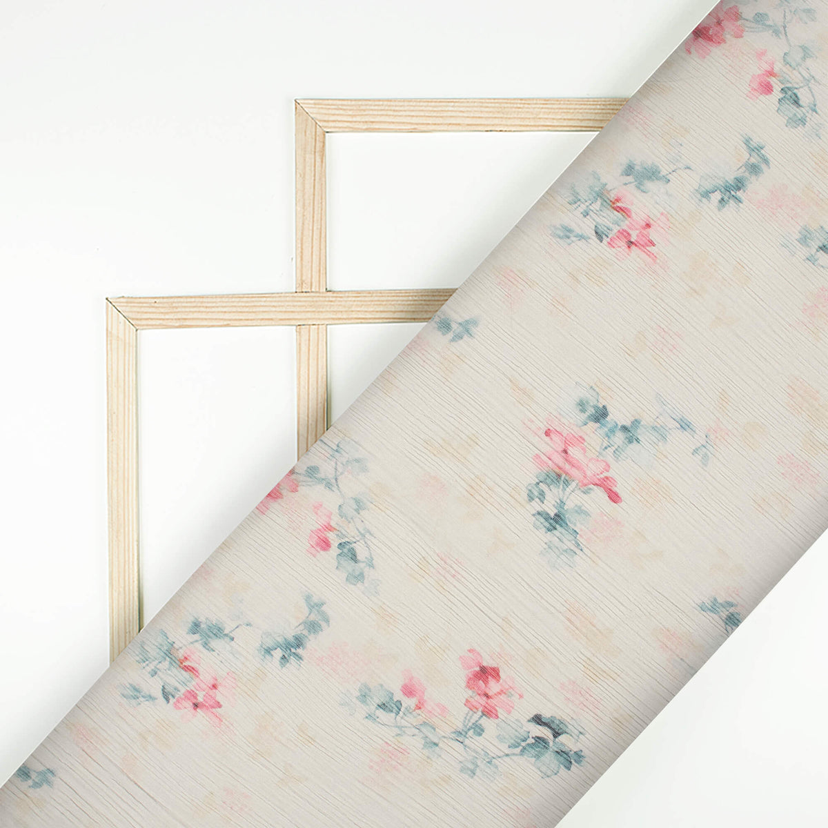 Oat Beige And Grey Floral Pattern Digital Print Bemberg Chiffon Fabric