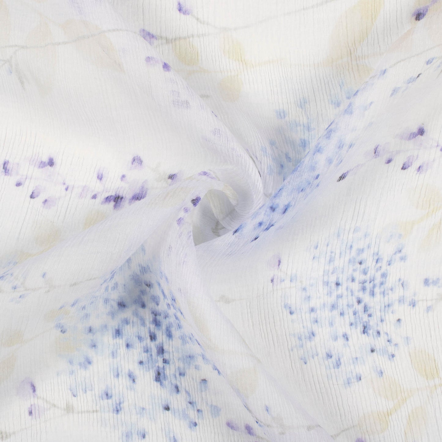 White And Iris Purple Floral Pattern Digital Print Bemberg Chiffon Fabric