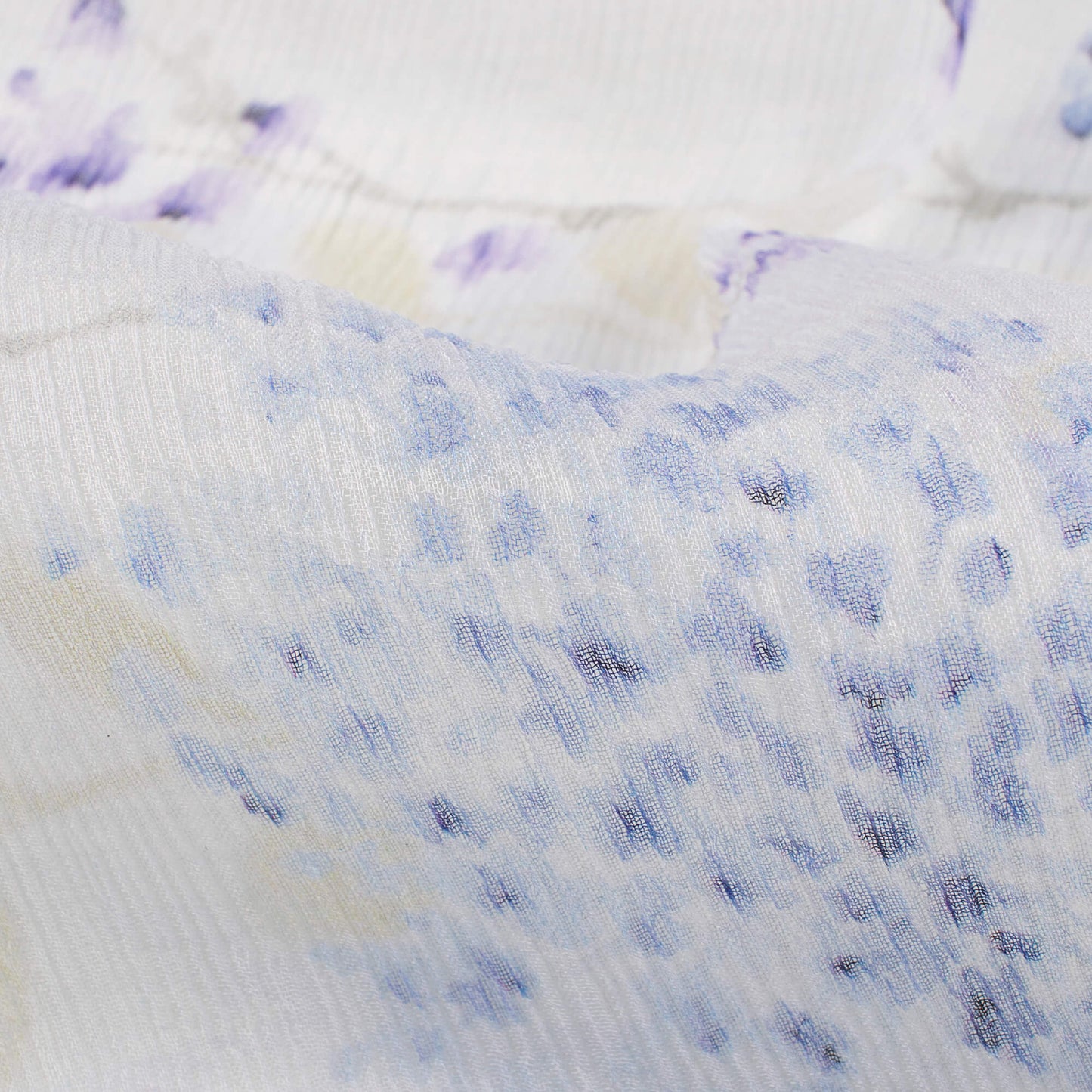 White And Iris Purple Floral Pattern Digital Print Bemberg Chiffon Fabric