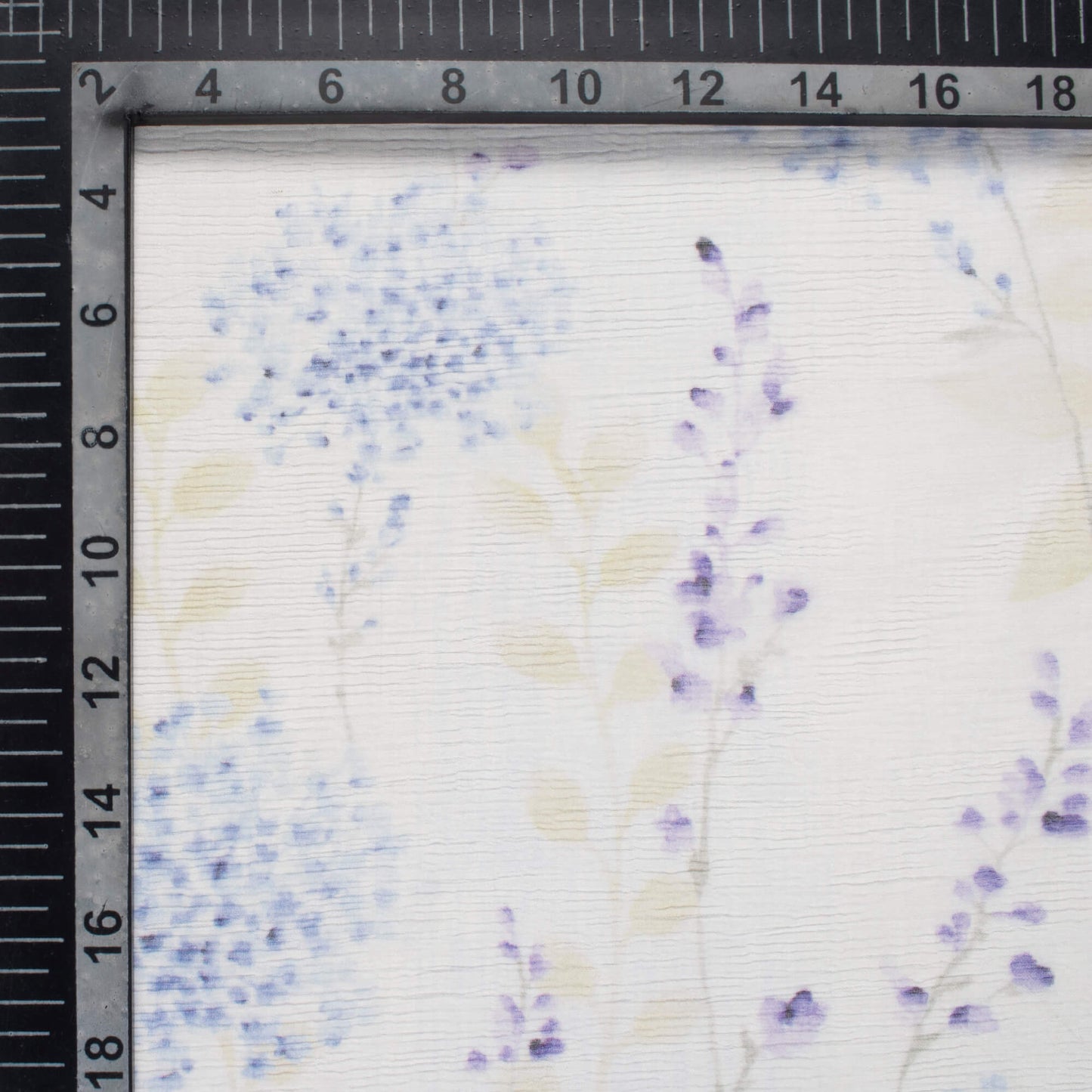 White And Iris Purple Floral Pattern Digital Print Bemberg Chiffon Fabric