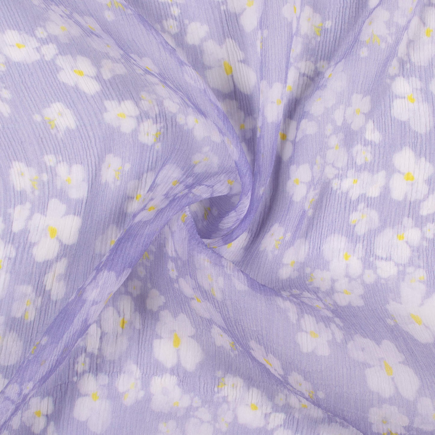 Iris Purple And White Floral Pattern Digital Print Bemberg Chiffon Fabric