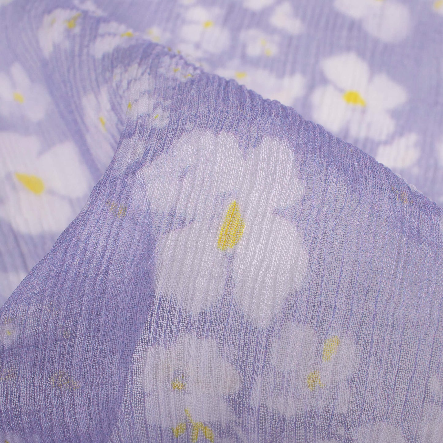 Iris Purple And White Floral Pattern Digital Print Bemberg Chiffon Fabric