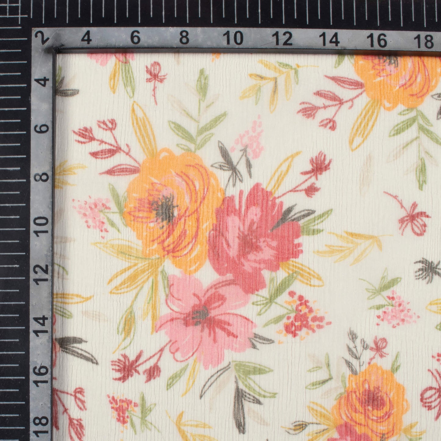 White And Red Floral Pattern Digital Print Bemberg Chiffon Fabric