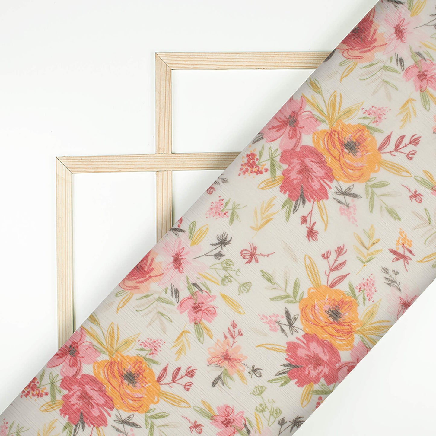 White And Red Floral Pattern Digital Print Bemberg Chiffon Fabric