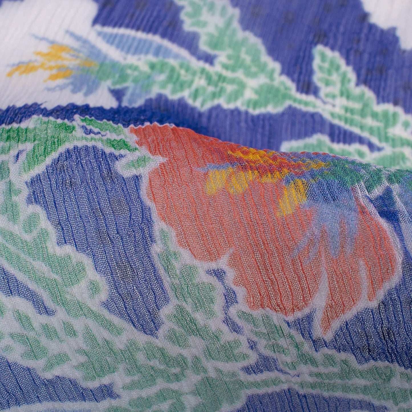 Royal Blue And Salmon Orange Floral Pattern Digital Print Bemberg Chiffon Fabric