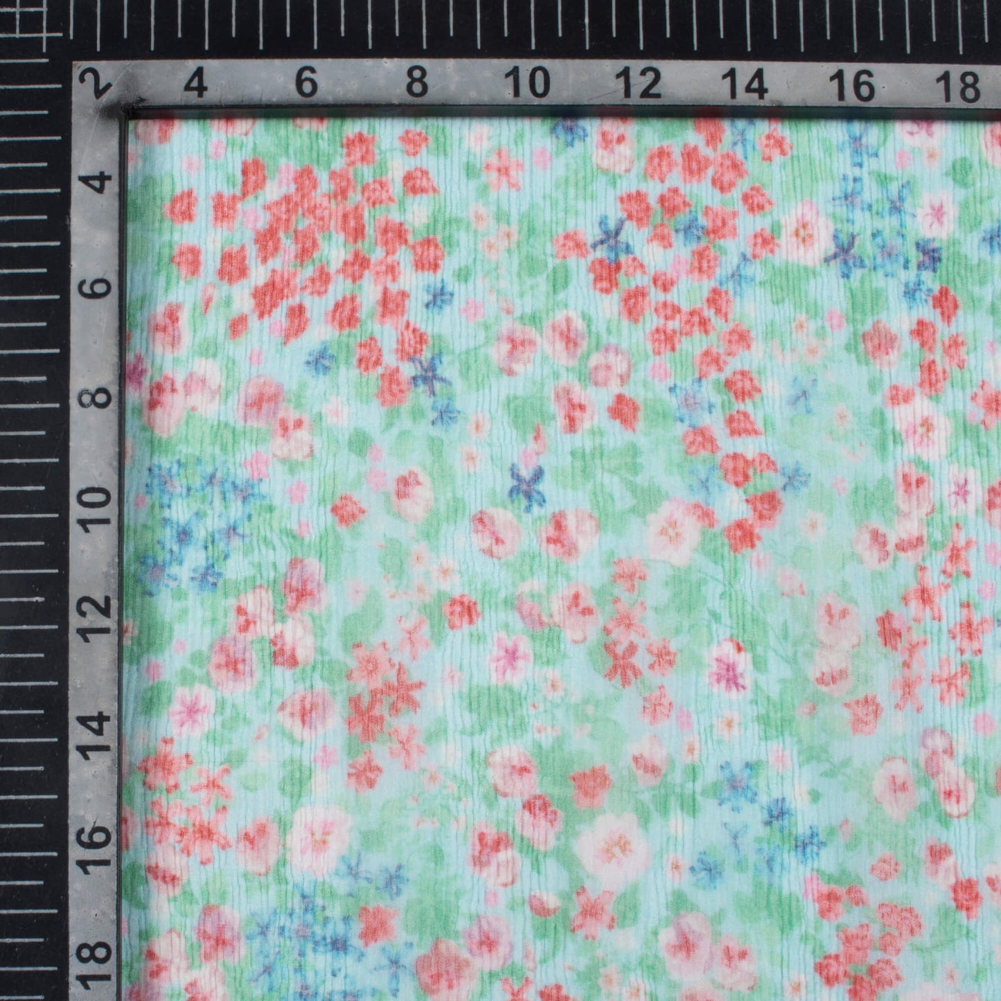 Seafoam Green And Red Floral Pattern Digital Print Bemberg Chiffon Fabric