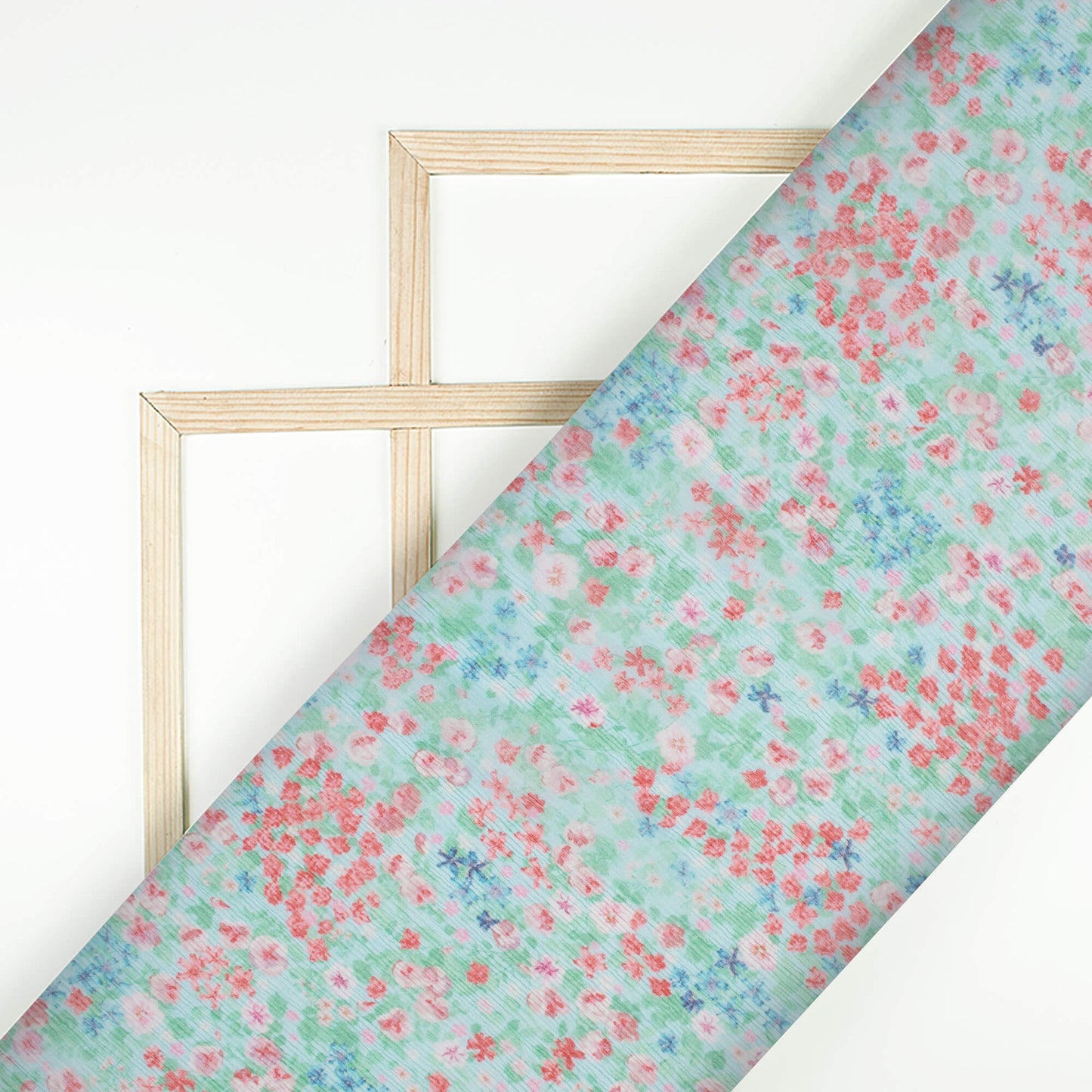Seafoam Green And Red Floral Pattern Digital Print Bemberg Chiffon Fabric