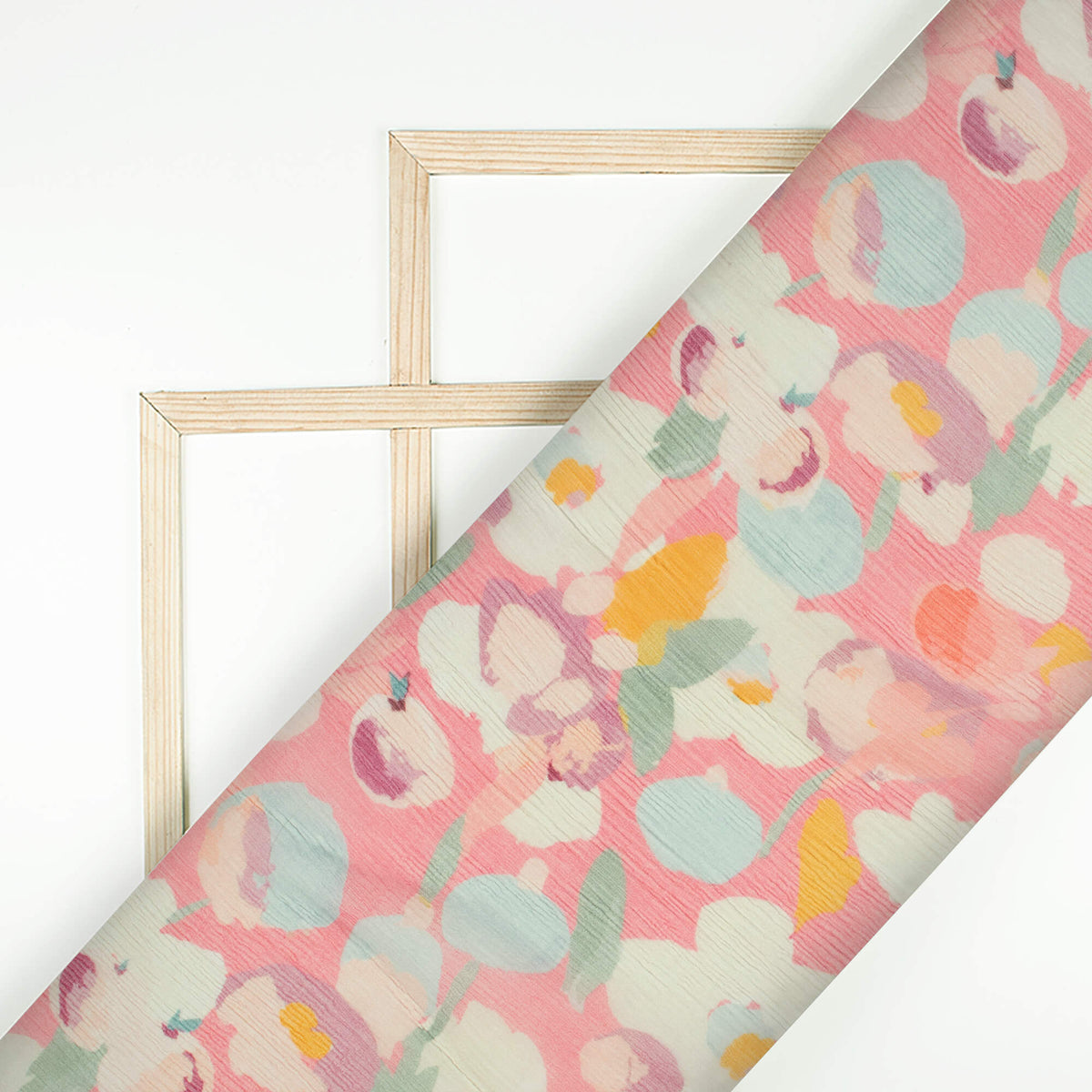 Brick Pink And Cream Floral Pattern Digital Print Bemberg Chiffon Fabric