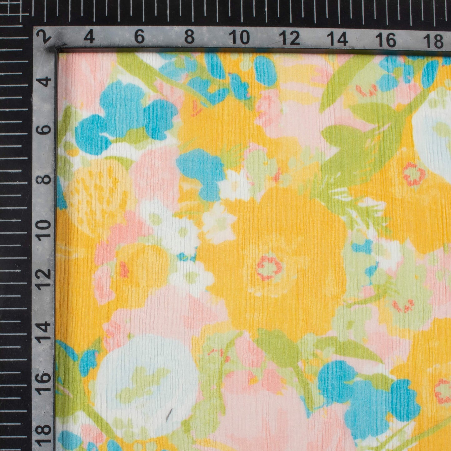 Honey Yellow And Hippie Green Floral Pattern Digital Print Bemberg Chiffon Fabric