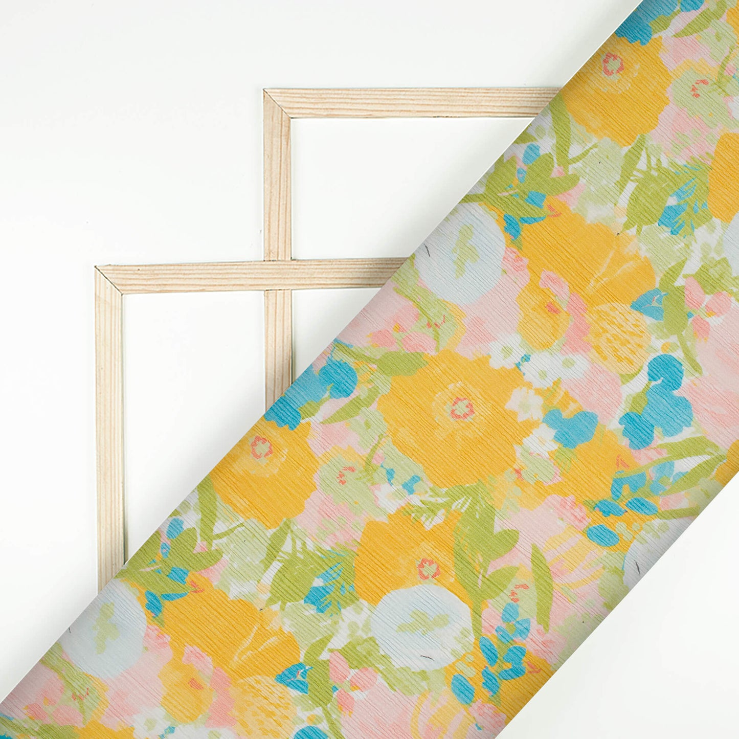 Honey Yellow And Hippie Green Floral Pattern Digital Print Bemberg Chiffon Fabric