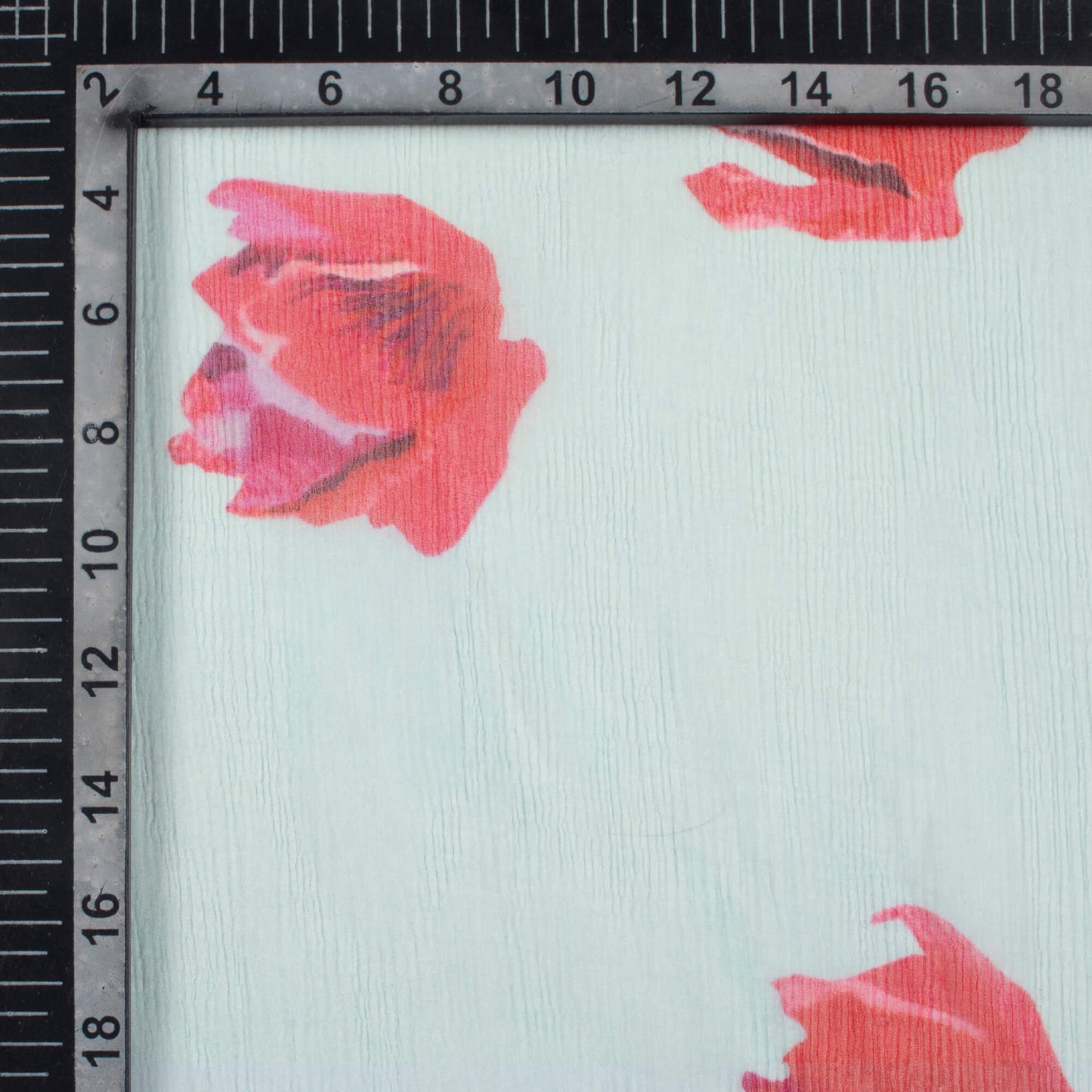 Baby Blue And Red Floral Pattern Digital Print Bemberg Chiffon Fabric