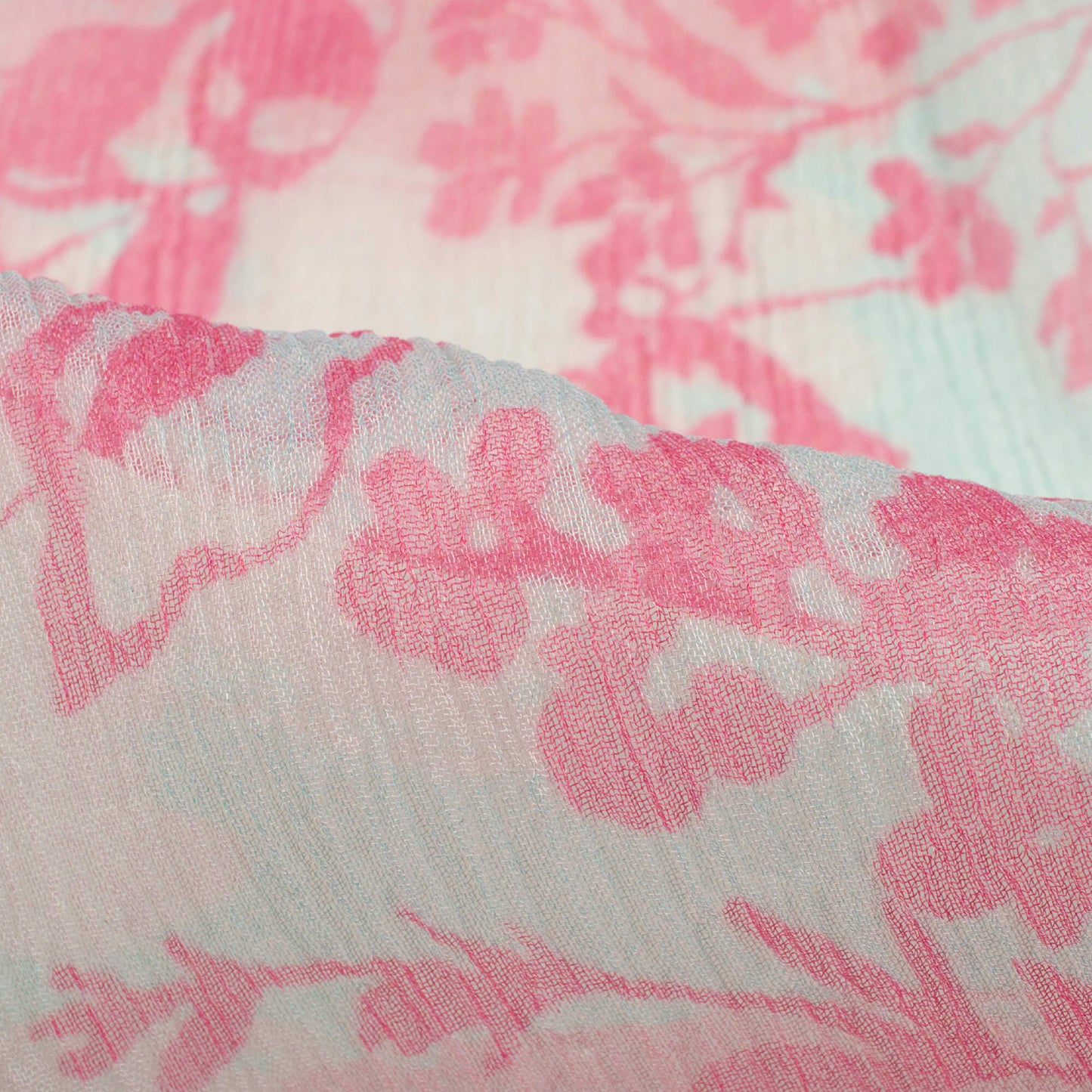 Persian Pink And Pale Blue Floral Pattern Digital Print Bemberg Chiffon Fabric