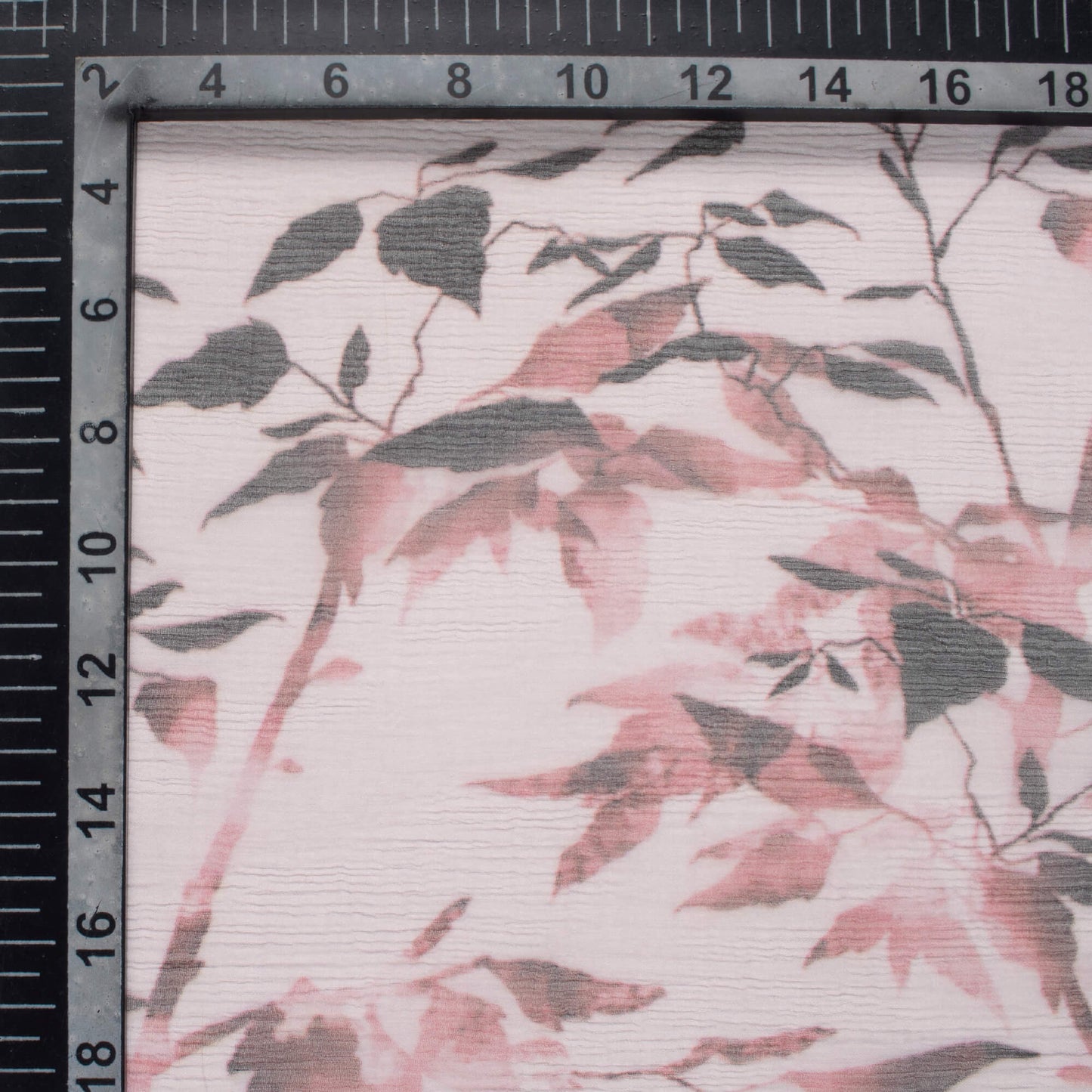 Dusty Pink And Black Leaf Pattern Digital Print Bemberg Chiffon Fabric