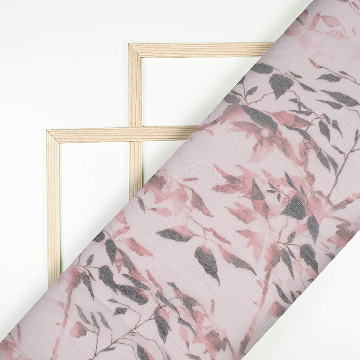 Dusty Pink And Black Leaf Pattern Digital Print Bemberg Chiffon Fabric