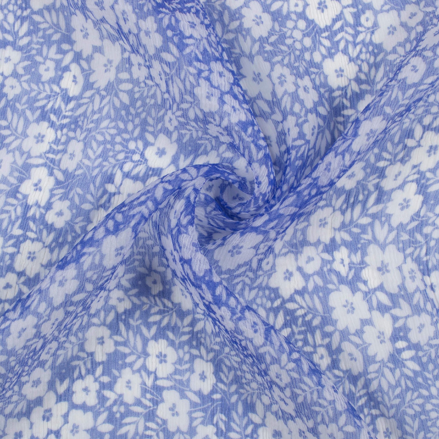 Cornflower Blue And White Floral Pattern Digital Print Bemberg Chiffon Fabric