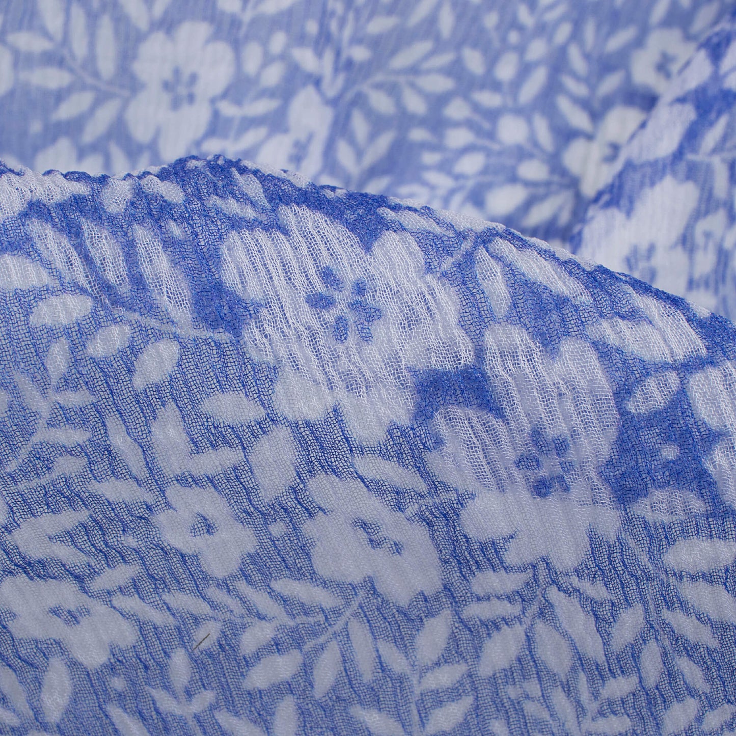 Cornflower Blue And White Floral Pattern Digital Print Bemberg Chiffon Fabric