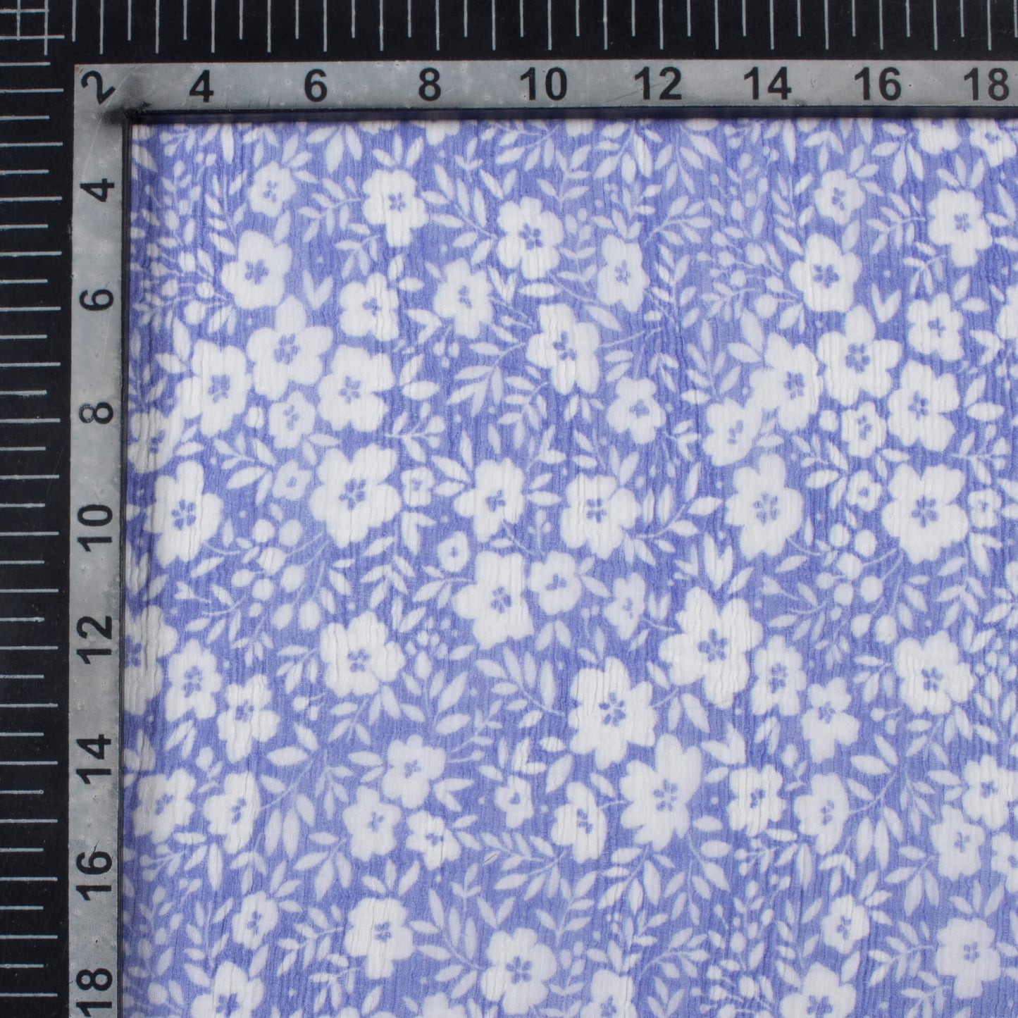 Cornflower Blue And White Floral Pattern Digital Print Bemberg Chiffon Fabric