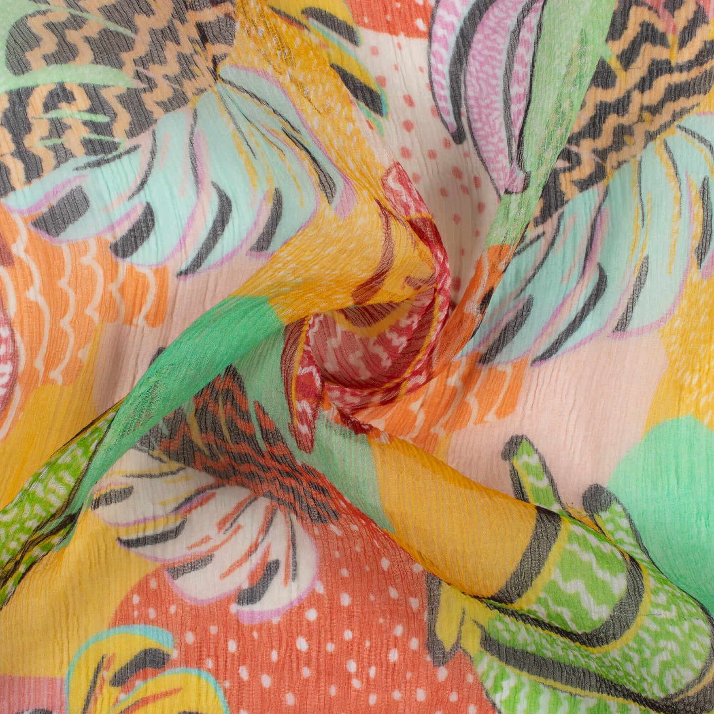 Multi-Color Quirky Pattern Digital Print Bemberg Chiffon Fabric