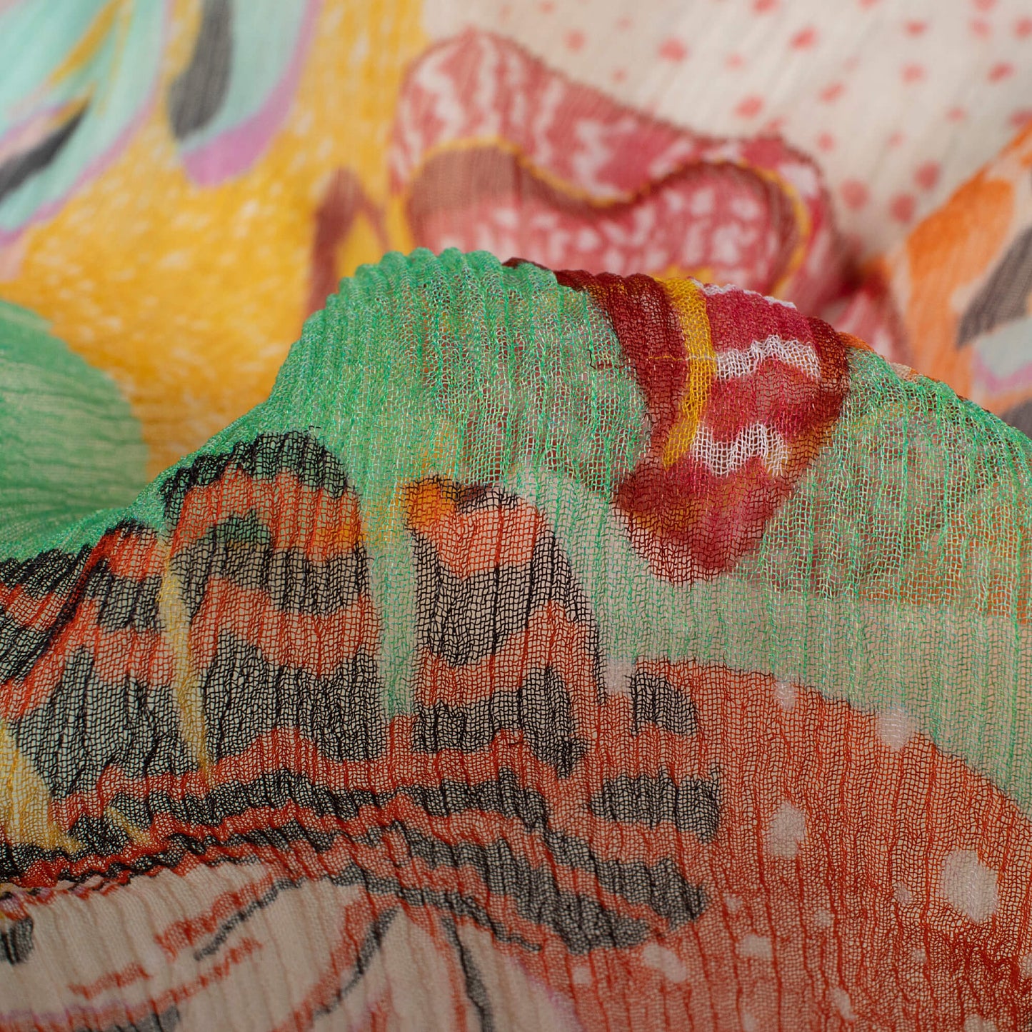Multi-Color Quirky Pattern Digital Print Bemberg Chiffon Fabric
