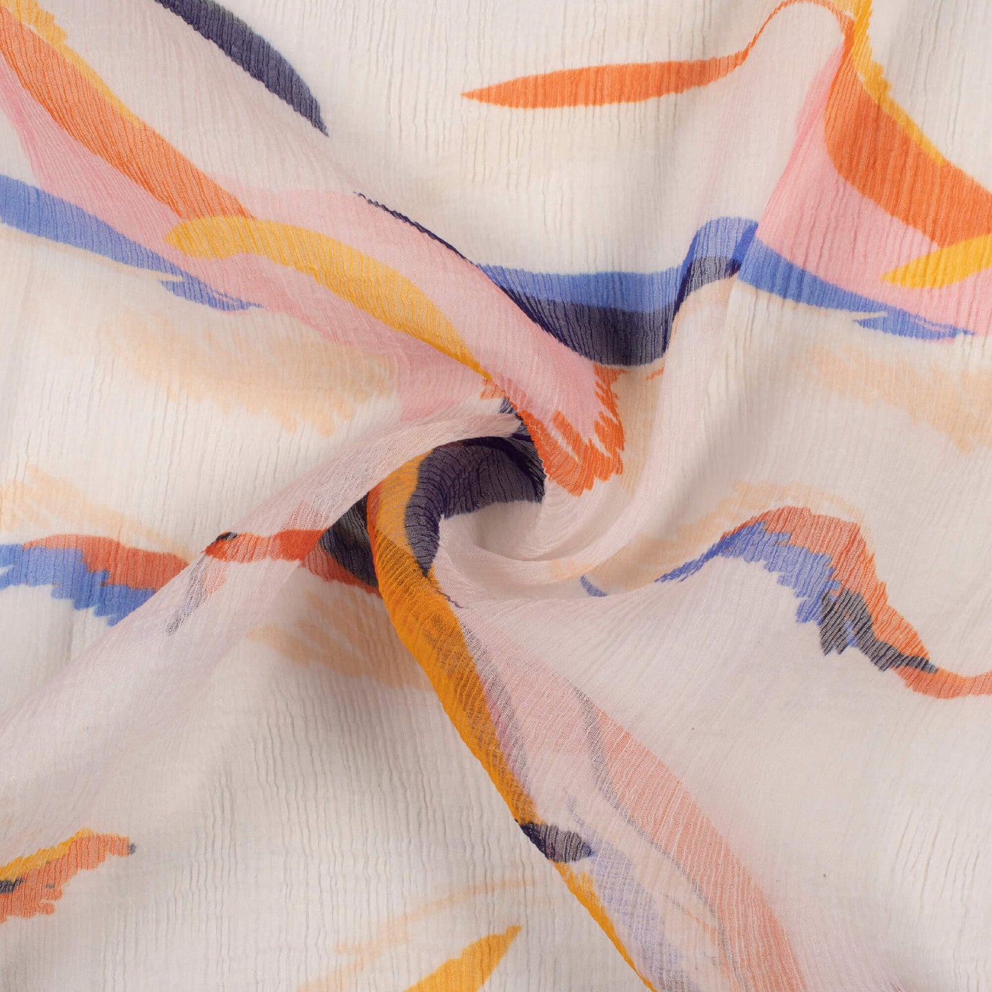 White And Navy Blue Abstract Pattern Digital Print Bemberg Chiffon Fabric