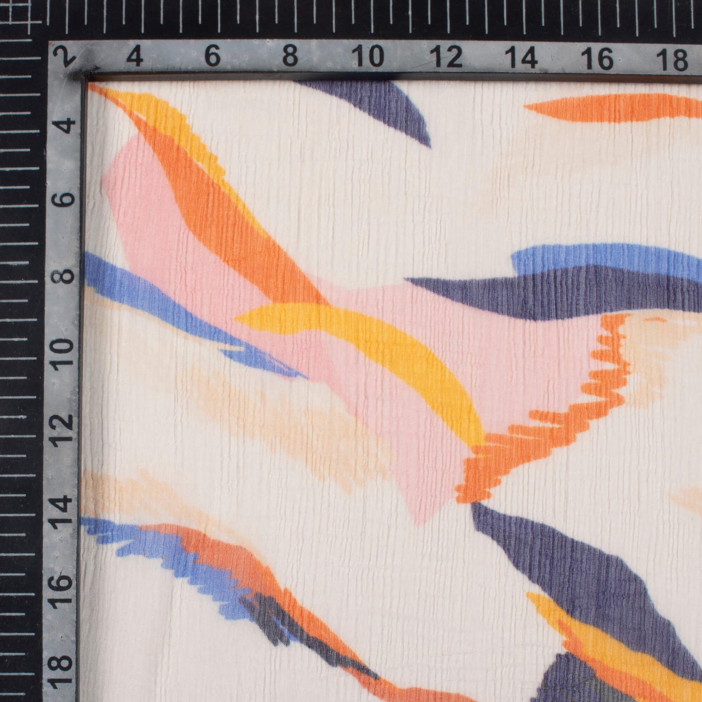 White And Navy Blue Abstract Pattern Digital Print Bemberg Chiffon Fabric