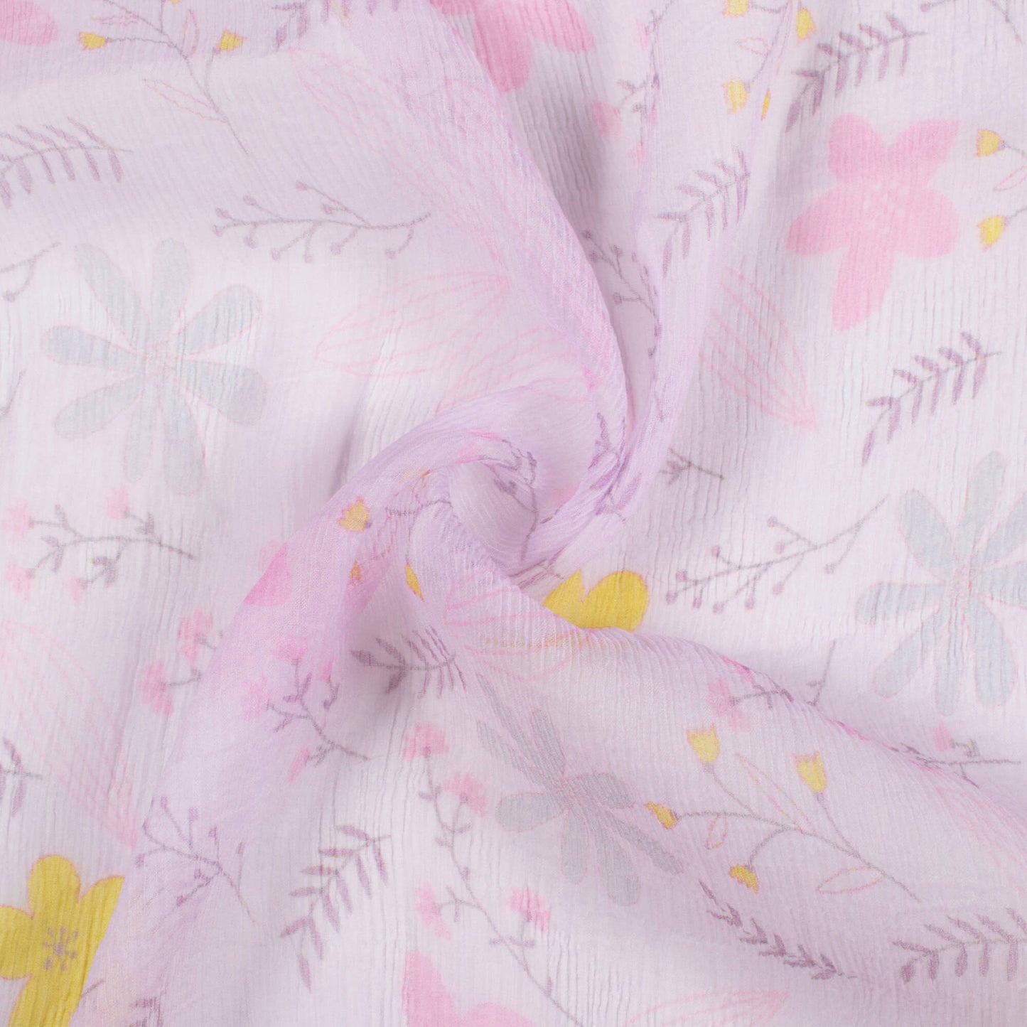 Periwrinkle Purple And Yellow Floral Pattern Digital Print Bemberg Chiffon Fabric