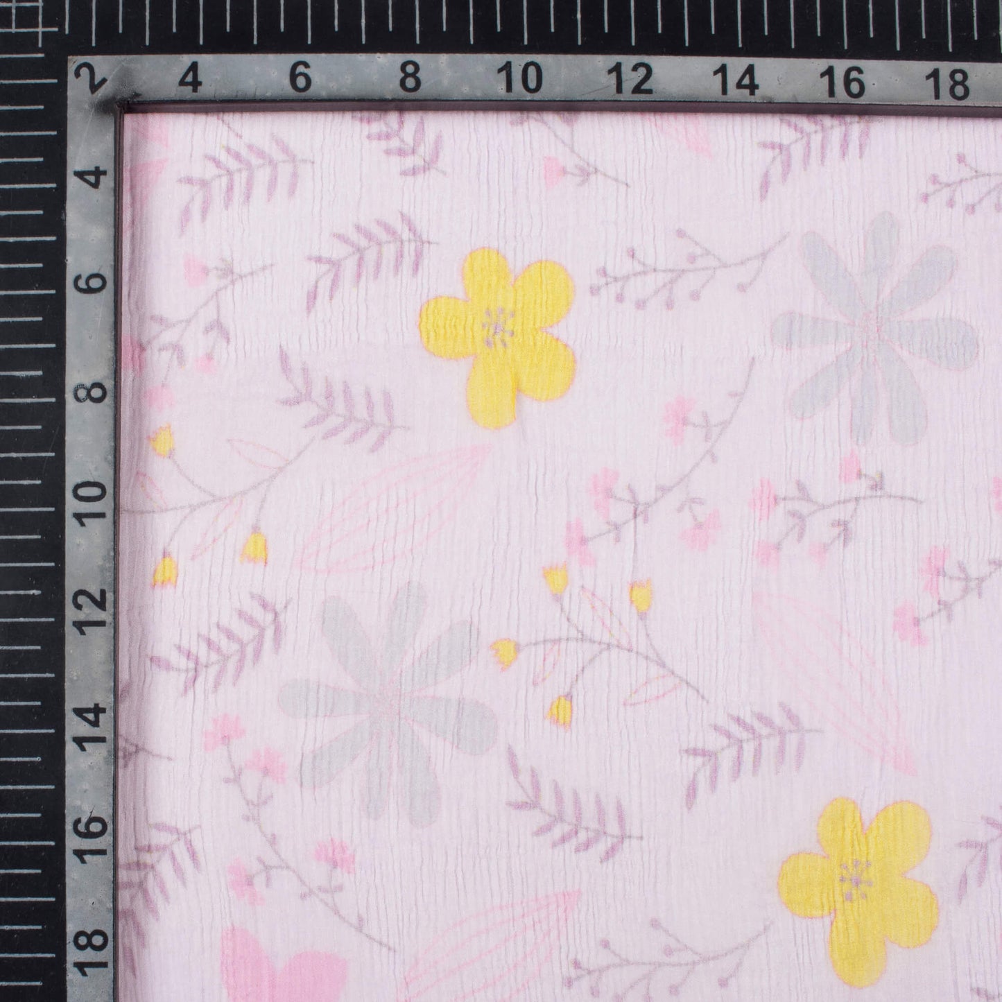 Periwrinkle Purple And Yellow Floral Pattern Digital Print Bemberg Chiffon Fabric