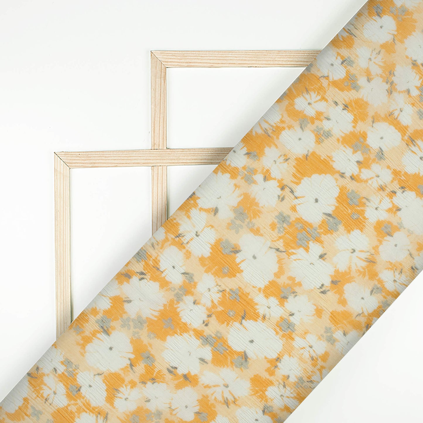 Merigold Orange And White Floral Pattern Digital Print Bemberg Chiffon Fabric