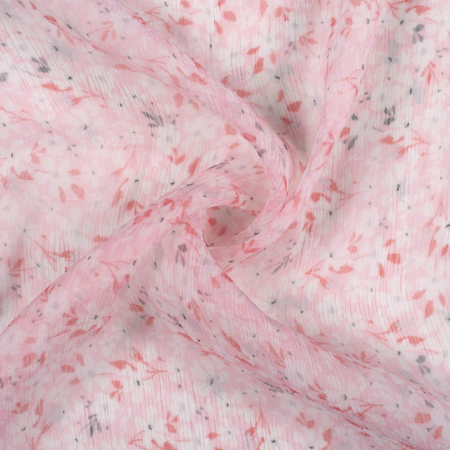 Baby Pink And White Floral Pattern Digital Print Bemberg Chiffon Fabric