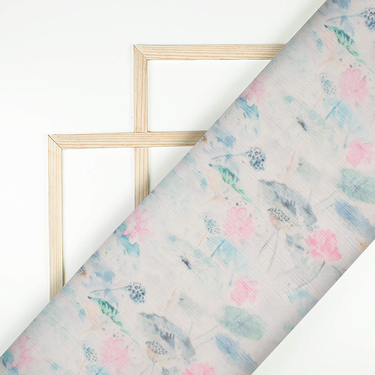 Pale Blue And Pink Floral Pattern Digital Print Bemberg Chiffon Fabric