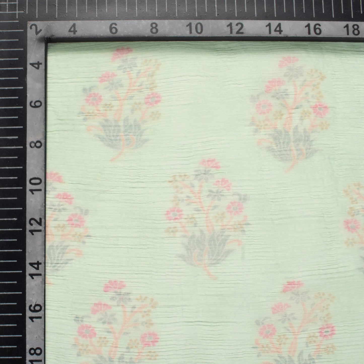 Tea Green And Pink Booti Pattern Digital Print Bemberg Chiffon Fabric