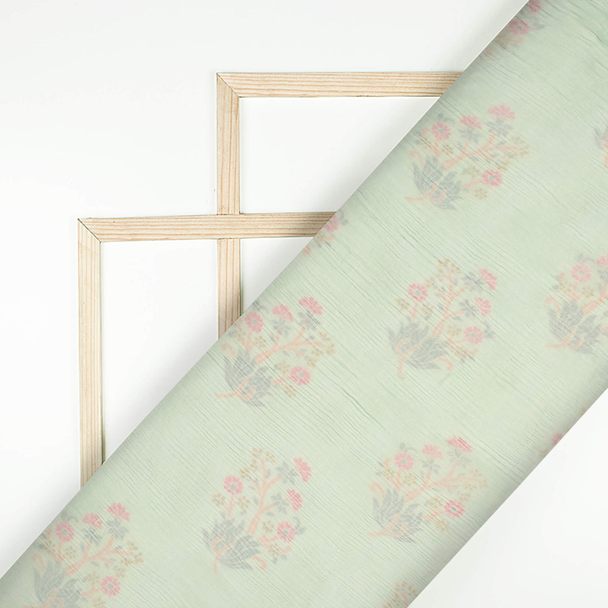 Tea Green And Pink Booti Pattern Digital Print Bemberg Chiffon Fabric