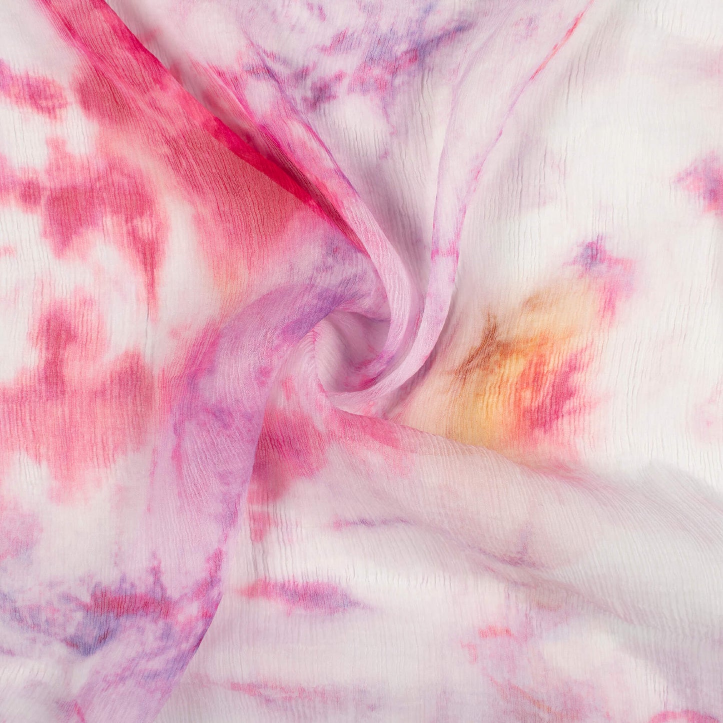 White And Pink Tye And Dye Pattern Digital Print Bemberg Chiffon Fabric