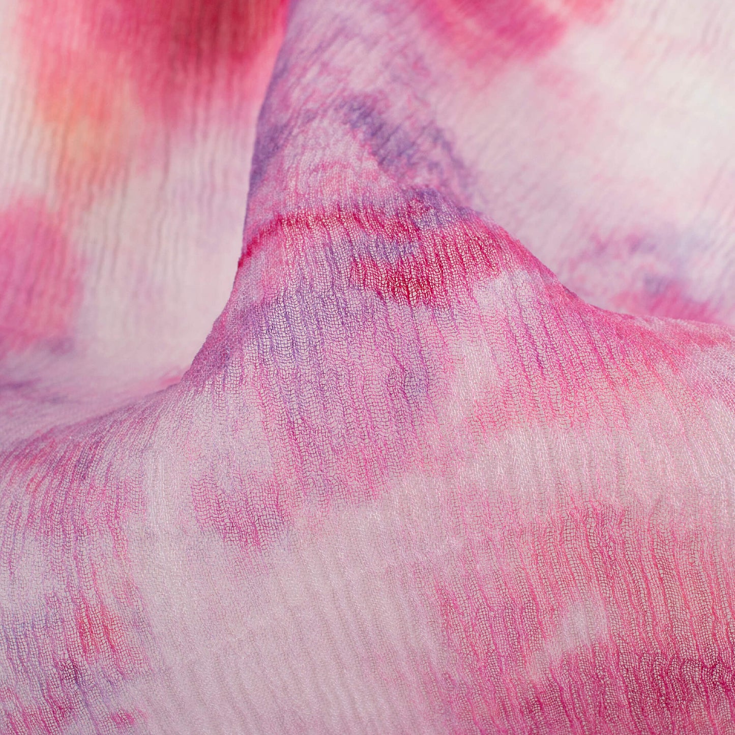 White And Pink Tye And Dye Pattern Digital Print Bemberg Chiffon Fabric