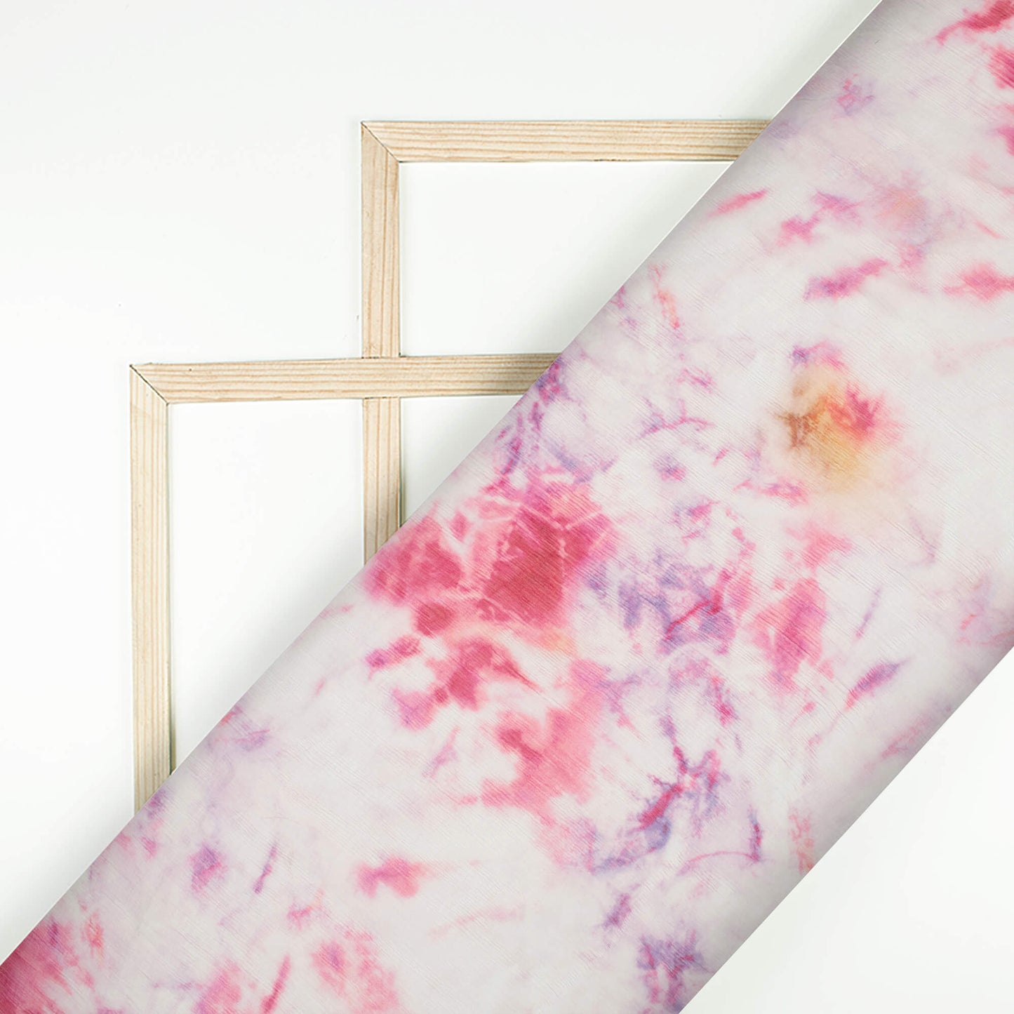 White And Pink Tye And Dye Pattern Digital Print Bemberg Chiffon Fabric
